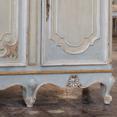 Louis XV Hand-Painted Sideboard – Distressed Finish Blue-Green & Gold Trim