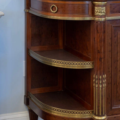 Louis XVI Burl Walnut Demilune Sideboard – Calacatta Vagli Oro Marble Top & Bronze Ormolu