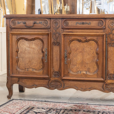 Louis XV Burl Wood Sideboard – Floral Hand-Carvings