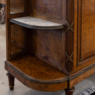 Louis XVI Burl Wood Sideboard –  Floral Interior & White Marble Top