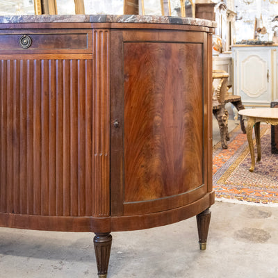 Louis XVI Wood Demilune Sideboard– Reeded Doors & Breccia Marble Top
