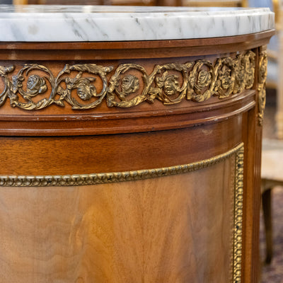 Louis XVI Mahogany Demilune Sideboard – Bronze Laurel Trim & White Marble Top