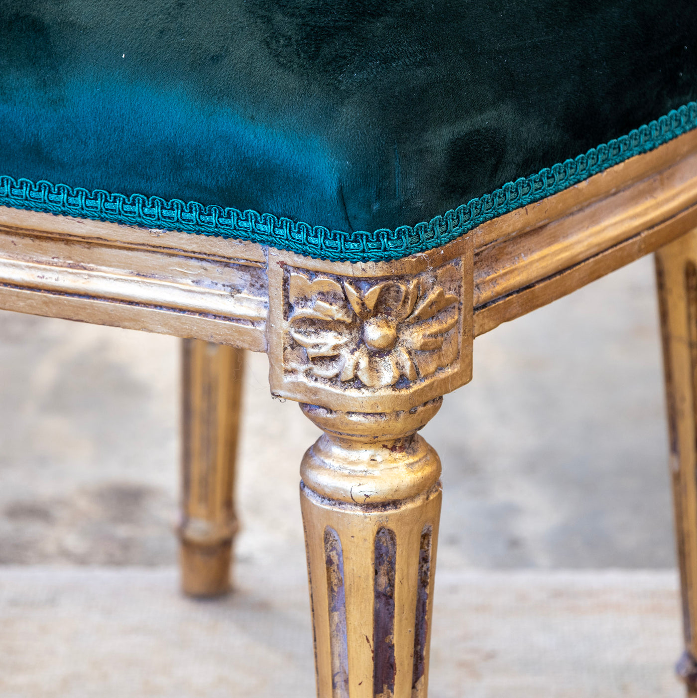 Louis XVI Dining Chair – Gilded Frame & Dark Green Velvet Upholstery