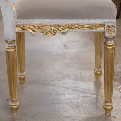 Louis XVI Dining Chair – White and Gold Detailing & Grey Velvet Upholstery