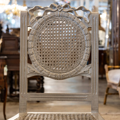 Swedish Dining Chair – Cane Back with Bow Carving in French Grey
