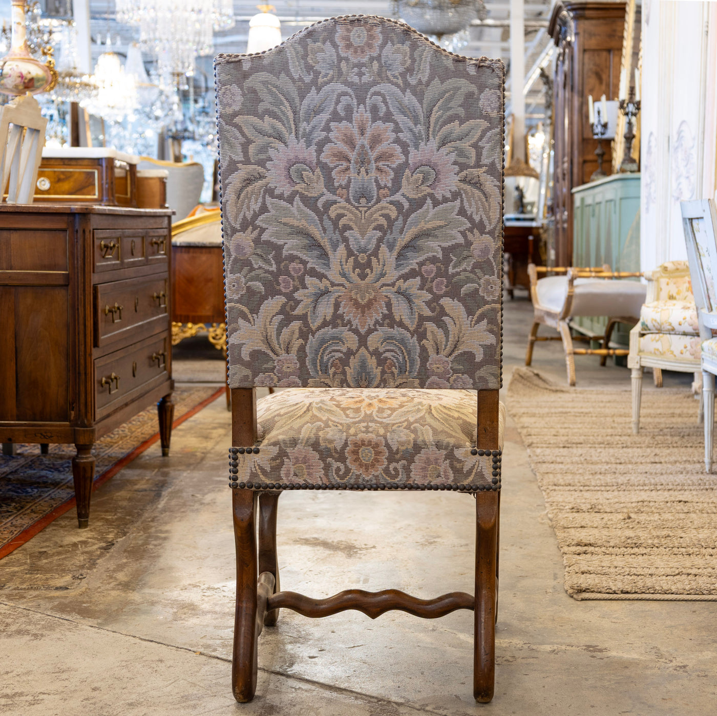 Louis XVI Dining Chair – Brown Frame with Original Tapestry Upholstery