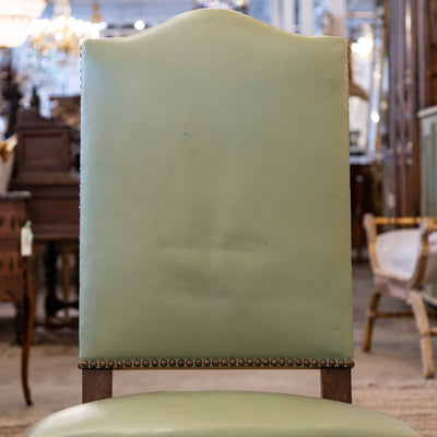 Louis XV Dining Chair – Original Green Leather Upholstery