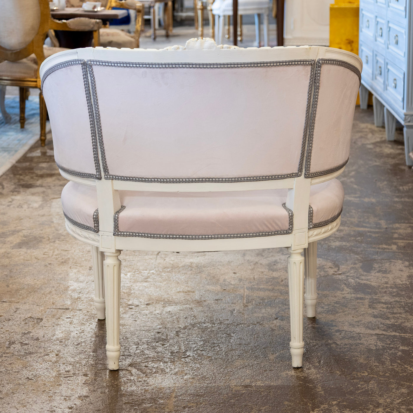 Louis XVI Petite Chair – White Frame & Baby Pink Velvet Upholstery