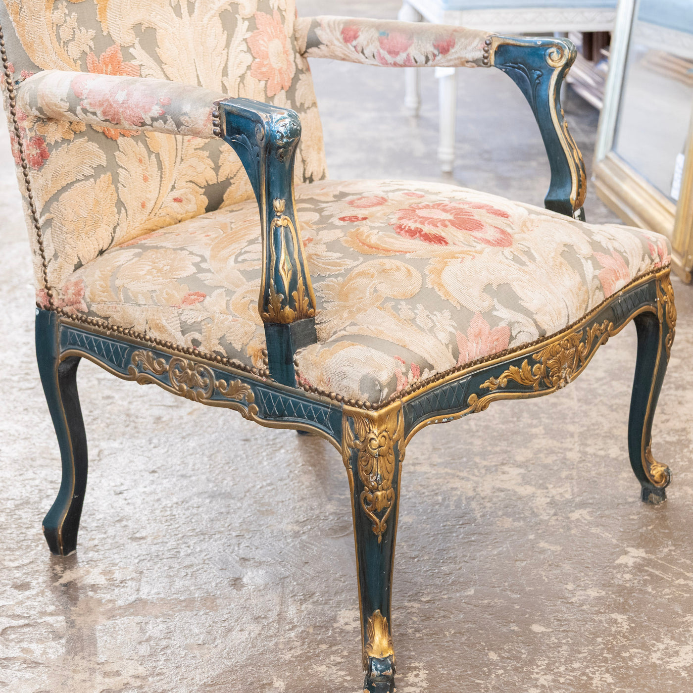 Pair of Louis XV Carved Armchair – Painted Frame with Original Tapestry Upholstery - Arm Chairs | Le Chateau (Atlanta, GA) • 5