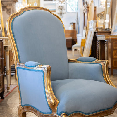 Louis XV Gilded Bergère Gilded Chair – Blue Velvet Upholstery - Bergère Chairs | Le Chateau (Atlanta, GA) • 5