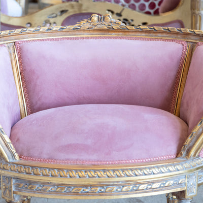 Pair of Louis XVI Petite Gilded Bergère Chairs – Velvet Deep Rose Upholstery - Accent Chairs | Le Chateau (Atlanta, GA) • 5