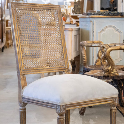 Louis XVI Gilded Square Cane Open Back Dining Chair
