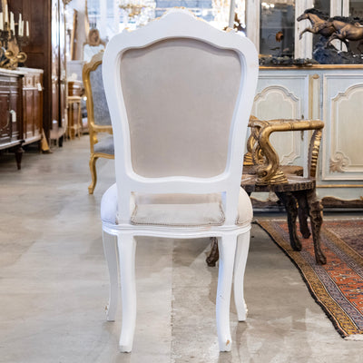 Louis XV Style White & Gold Round Dining Chair – Grey Velvet Upholstery