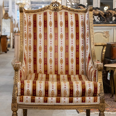 Pair of Louis XVI Gilded Armchairs – Striped Damask Upholstery