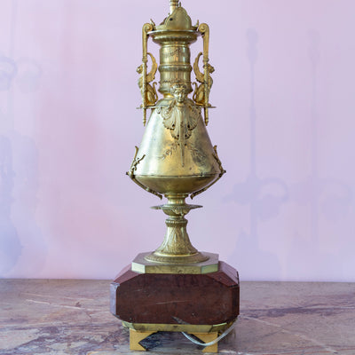 Pair of Carved Gilded Lamps – Red Marble Base