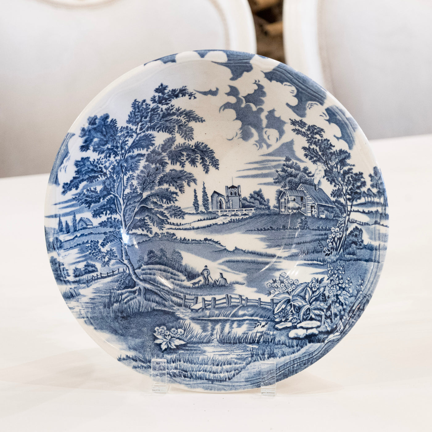 Luneville Hand-Painted Blue Porcelain Dinner Service – 41-Piece French “English Style” Countryside Set (c. 1930s–1950s)