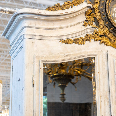 Louis XV Cupboard – Distressed White Finish & Clock Crest