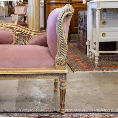 Louis XVI Gilded Settee – Pink Velvet Upholstery & Carved Detail