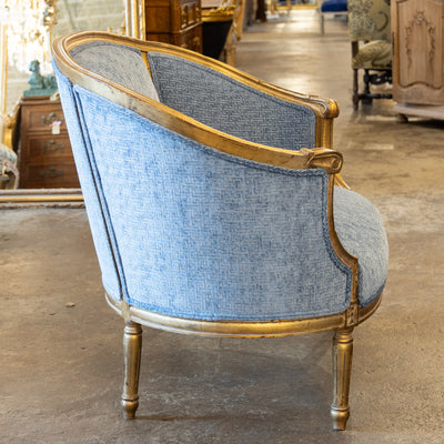 Louis XVI Round Settee – Gilded Frame & Greek Key Blue Velvet