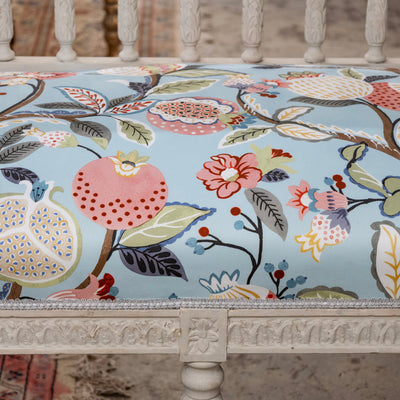 Swedish Painted Settee – Blue Botanical Print Upholstery