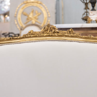 Louis XVI Gilded Settee – White Velvet Upholstery