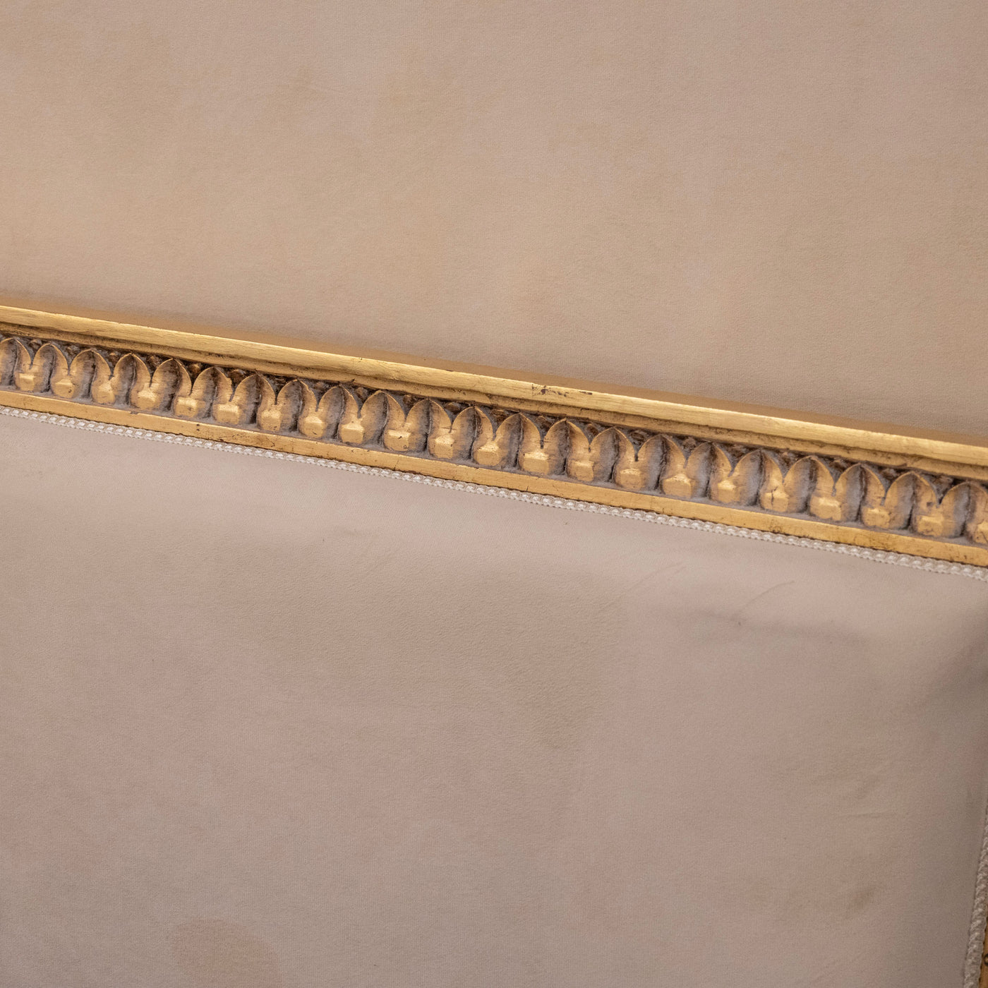 Louis XVI Gilded King Size Bed Set – Carved Frame & Posts with Cream Velvet