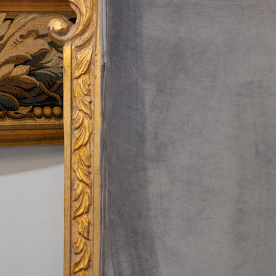 Louis XV Gilded Carved Ornate King Size Headboard – Dark Blue-Grey Velvet
