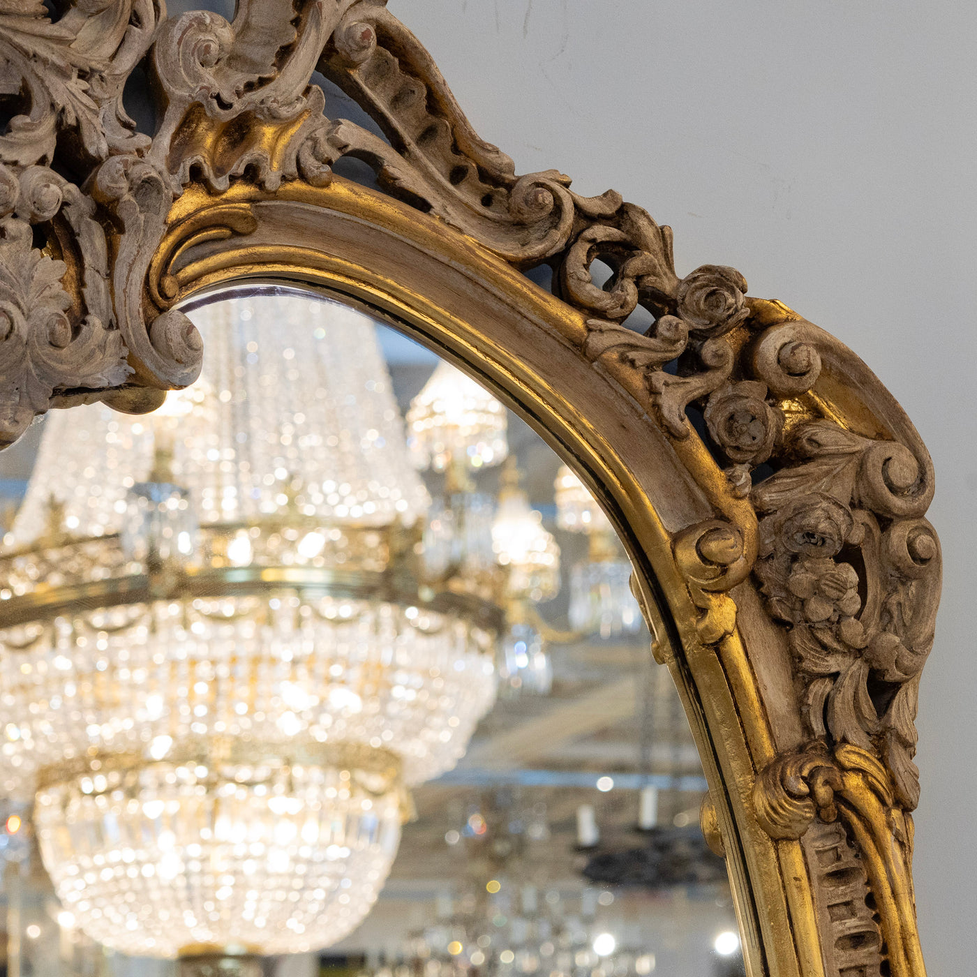 Gilded Rococo Mirror & Console – Ornate Hand-Carved Scrollwork & White Marble Top