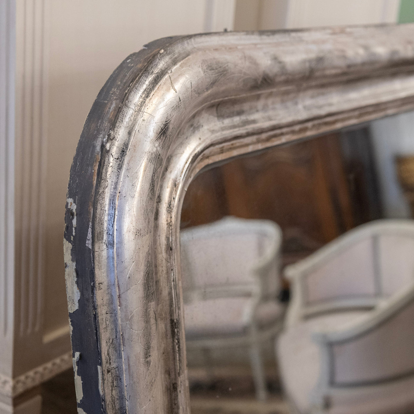 Louis Philippe Silver Gilded Floral Trim Mirror – Original Glass & Distressed Patina