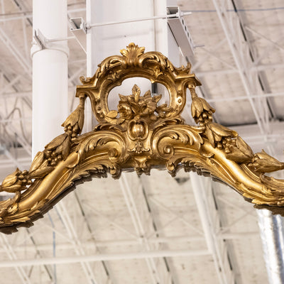 Grand 17th Century French Gilded Mirror – Ornate Rococo Crest & Floral Carvings