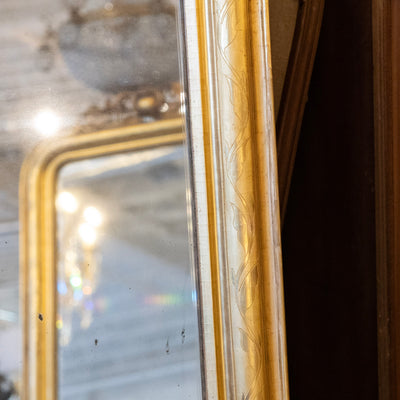 Louis Philippe Gilded Mirror with Floral Trim & Carved Crest