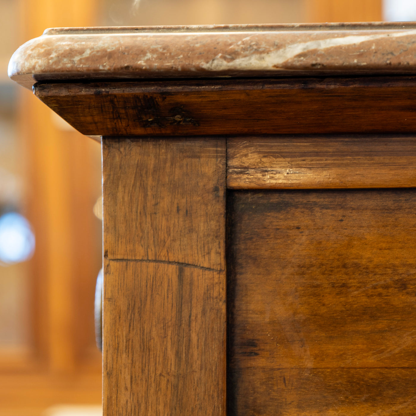 Louis XVI Wood Secretary Desk – Drop Front Drawers with Rosy-Brown Marble Top