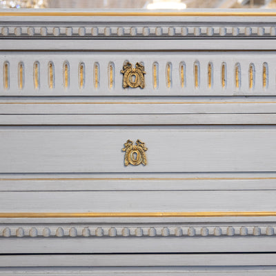 Swedish Tall Chest – Blue with Gold Trim and Brass Hardware
