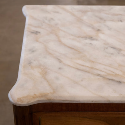 Louis XVI Light Burl Wood 3-Drawer Chest – White Marble Top