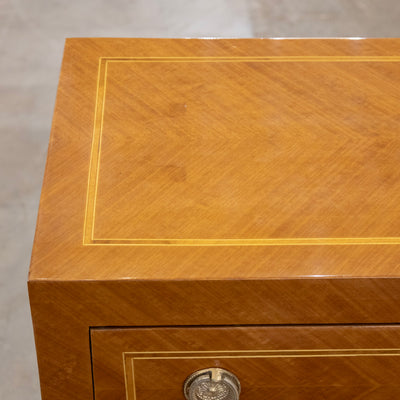 Art Deco Burl Wood 2-Drawer Chest – Inlaid Panels & Brass Pulls
