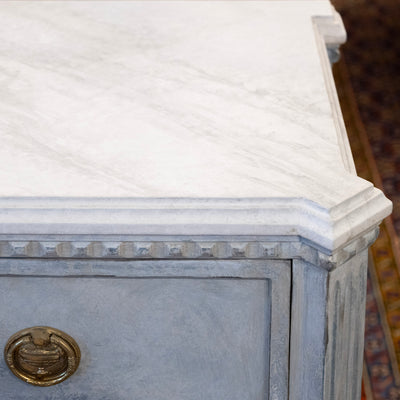 Swedish 3-Drawer Chest – Distressed Blue Finish & Faux Marble Top