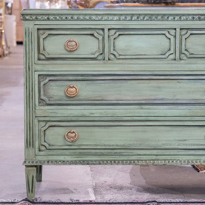 Swedish 3-Drawer Carved Chest – Distressed Green Finish