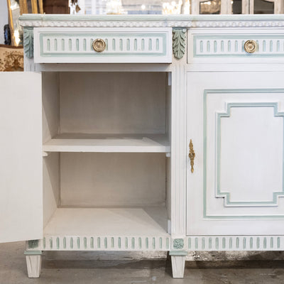 Swedish White Painted Sideboard with Blue Accents