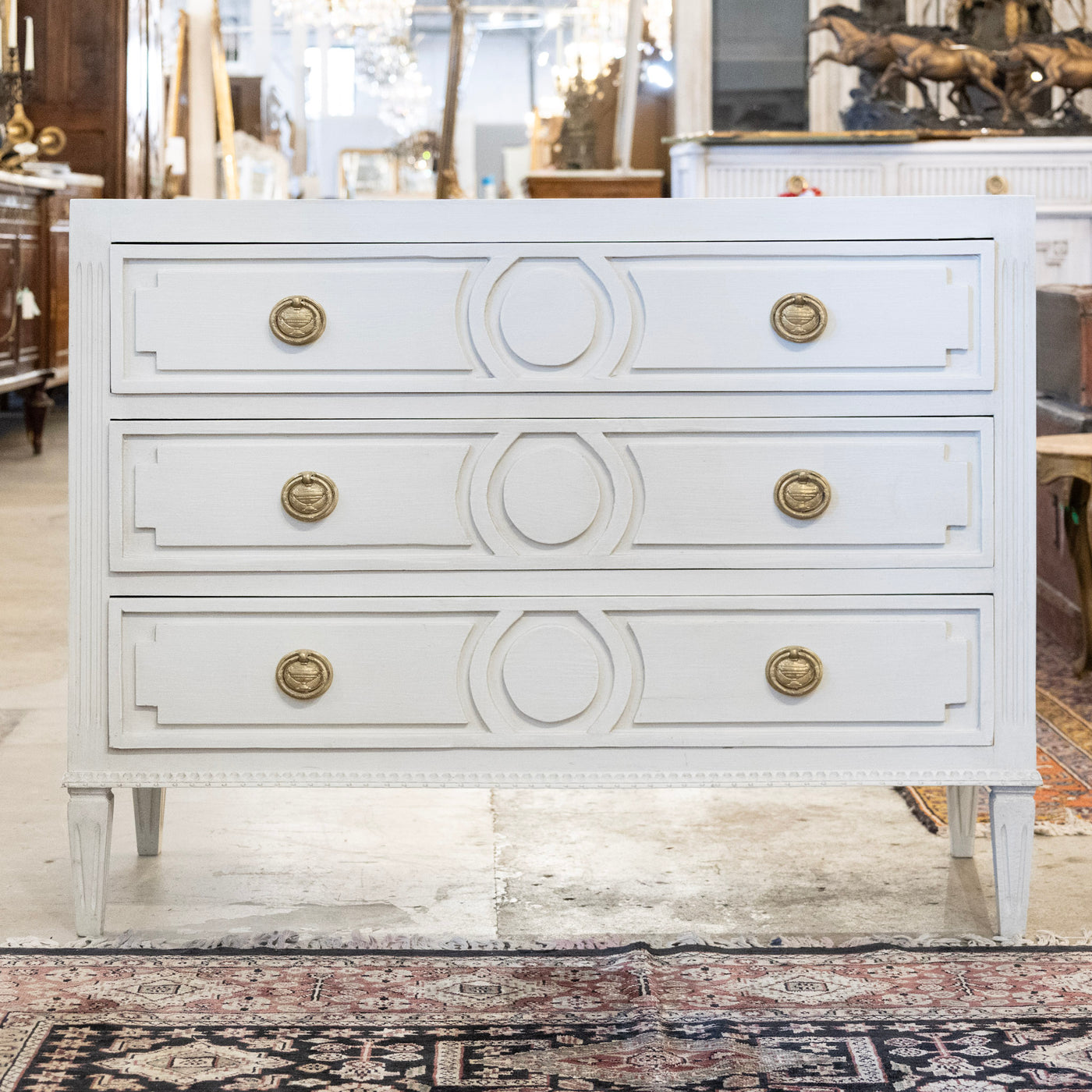 Swedish 3-Drawer Chest – Circular & Closed Block Trim in Dove White ...