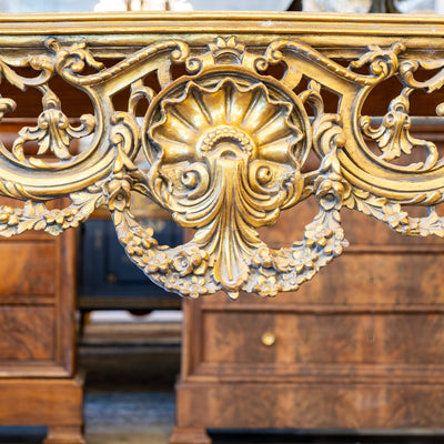 Louis XV Ornate Console Table – Detailed Gold Carvings & White Marble Top