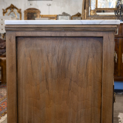 Louis XVI 3-Drawer Nightstand – Burl Wood with White Marble Top