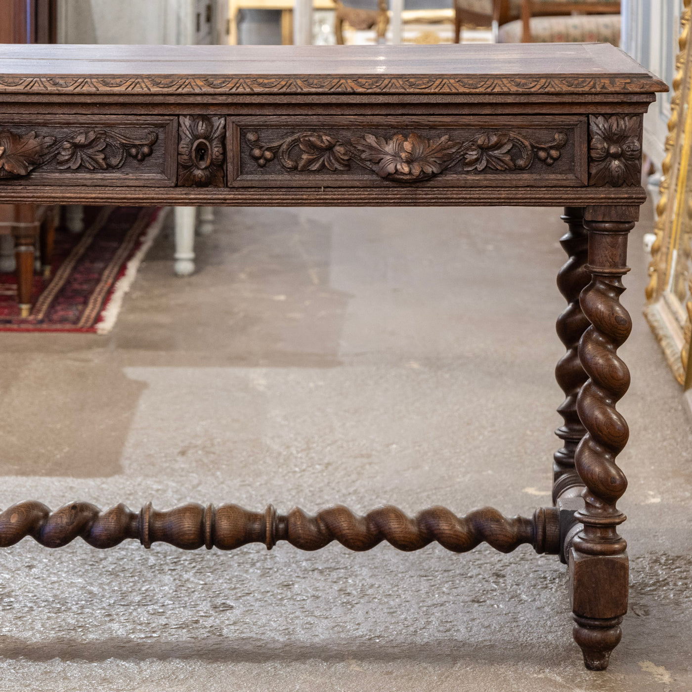 French Barley Twist Writing Desk – Hand-Carved Floral Detailing