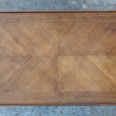 Louis XV Walnut Coffee Table – Slide-Out Leather Panel & Chevron Inlay