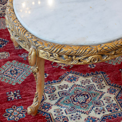 Louis XV Round Gilded Coffee Table – Carved Base & White Marble Top