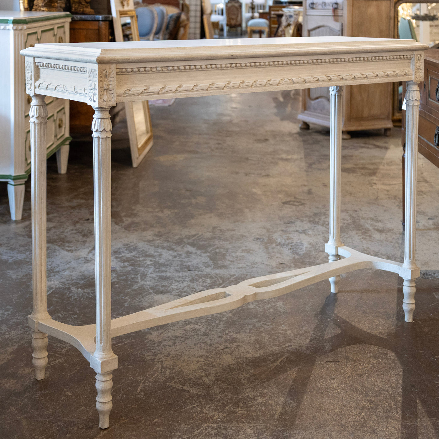 Swedish Carved Console Table – Antique White Finish