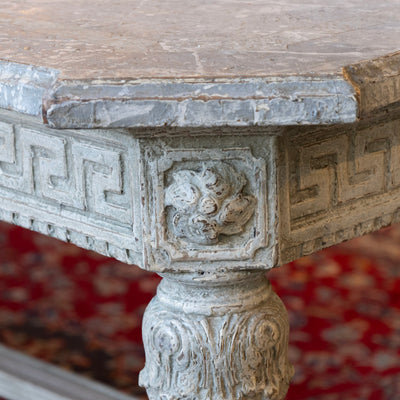Grand European Neoclassical Hand-Carved Dining Table – Grey & White Faux Marble Finish