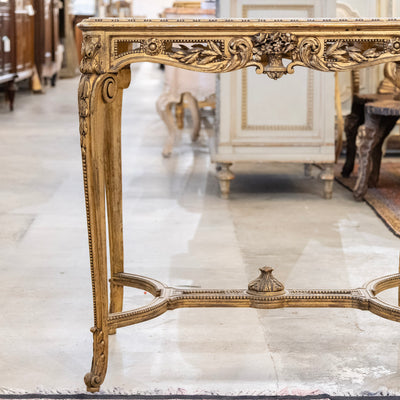 Louis XV Gilded Accent Table – Ornate Carvings & White Marble Top