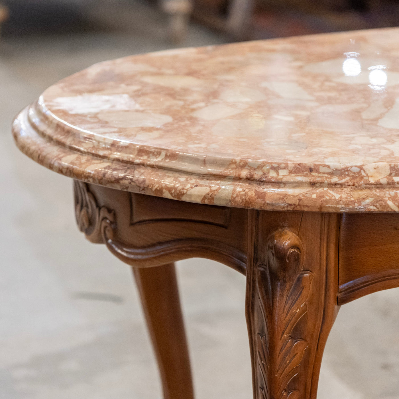 Louis XV Carved Wood Coffee Table –  Red Breccia Marble Top