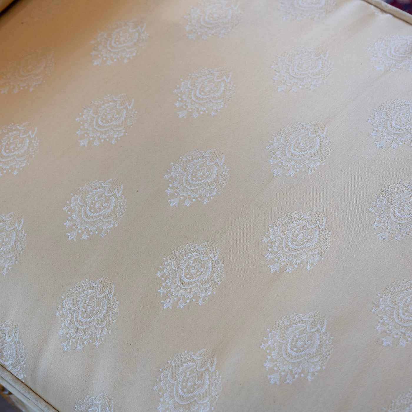 Louis XV Scroll Bench – Original Yellow Damask Upholstery