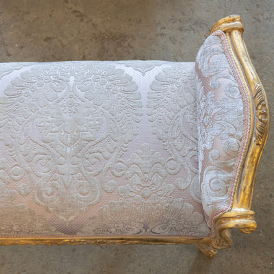 Louis XV Gilded Vanity Bench – Pink Damask Upholstery